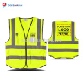 Personalizado Impreso Hi Vis azul Chaleco de seguridad Destacar ropa de trabajo con tiras reflectantes y bolsillos de teléfono e identificación Cremallera frontal